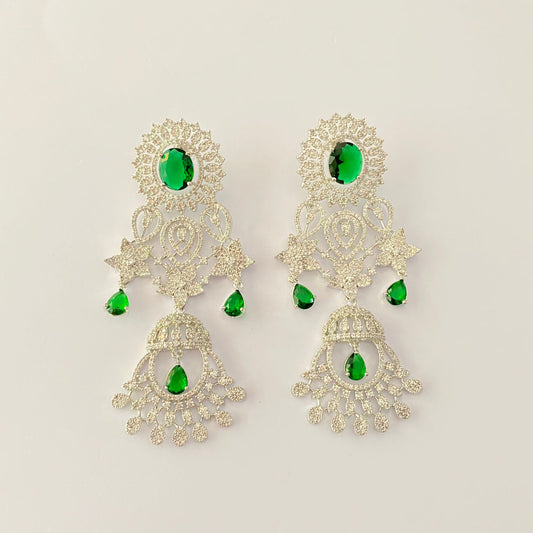 Diamond Silver Plated Emerald Earring