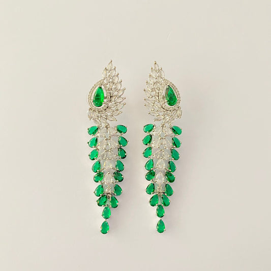 Diamond Silver Plated Emerald Earring