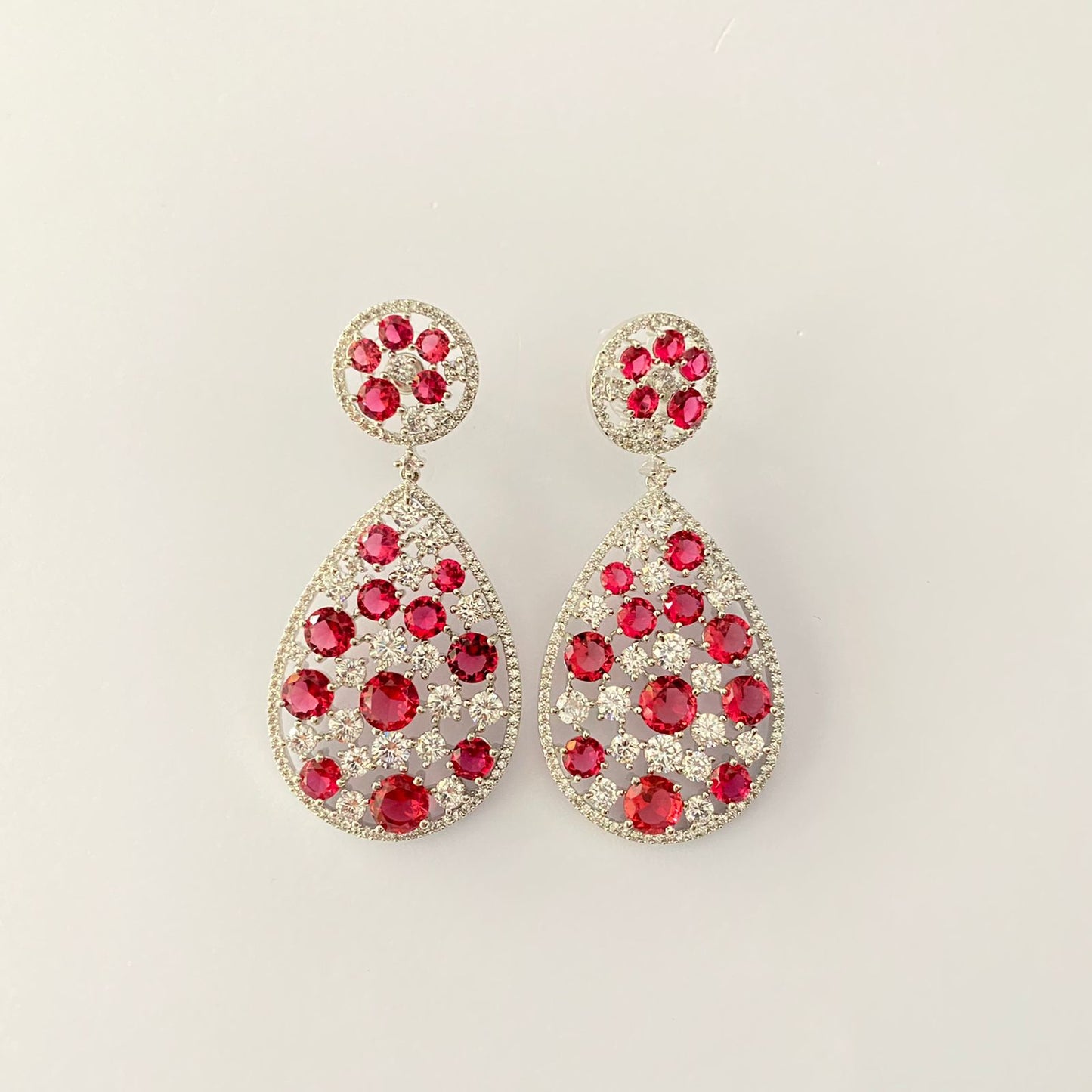 Silver Plated Ruby Diamond Earring