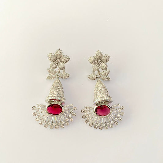 Silver Plated Ruby Stone Earring