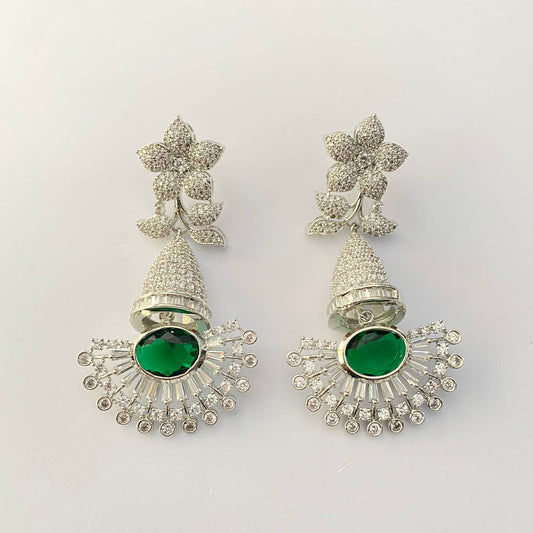 Green Stone Silver plated Dangler Earring