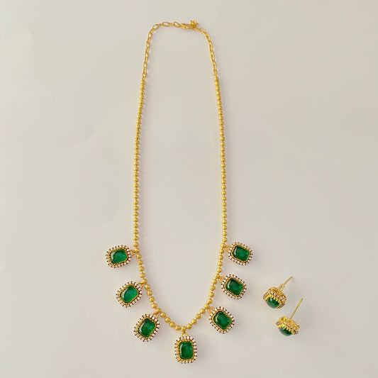 Gold Plated Emerald Necklace Set