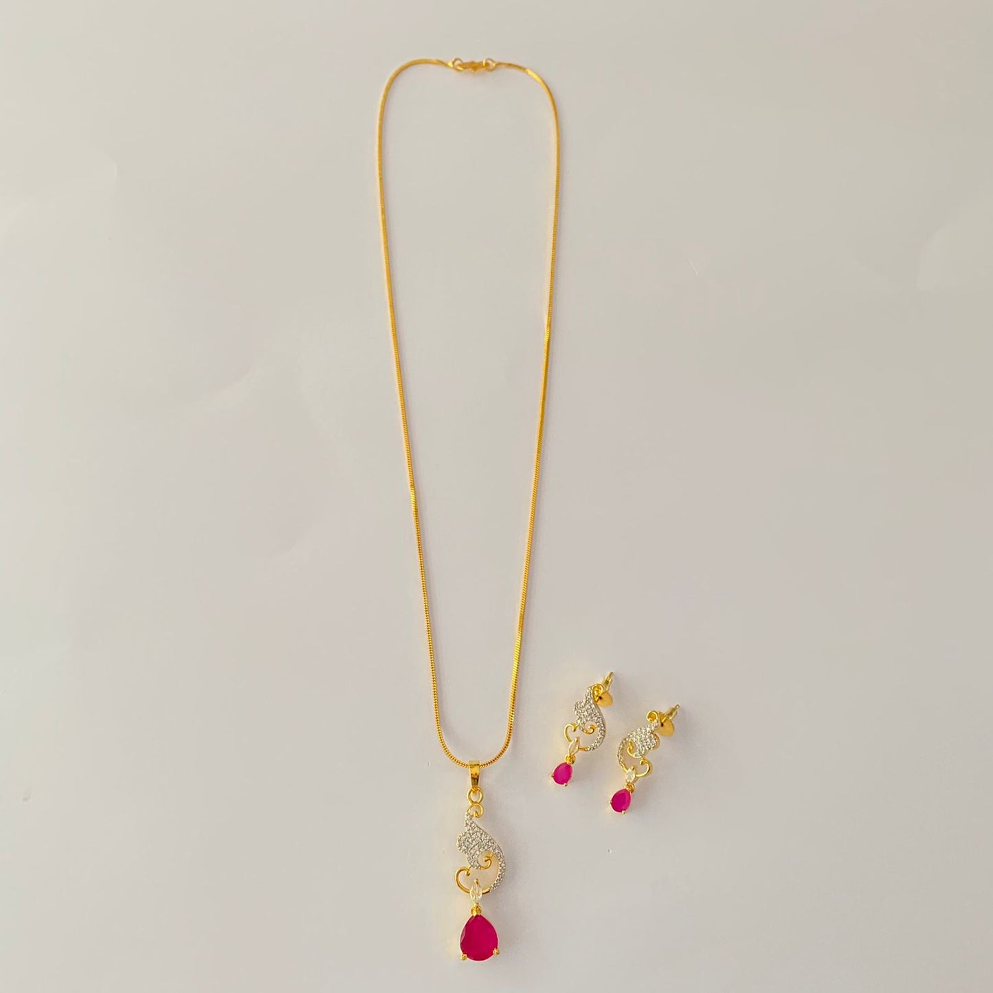 Gold Plated Ruby Pendant Set