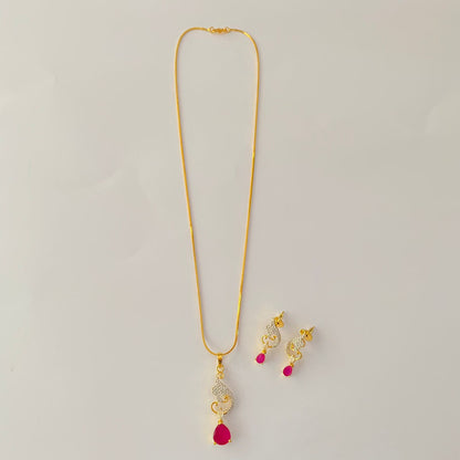 Gold Plated Ruby Pendant Set