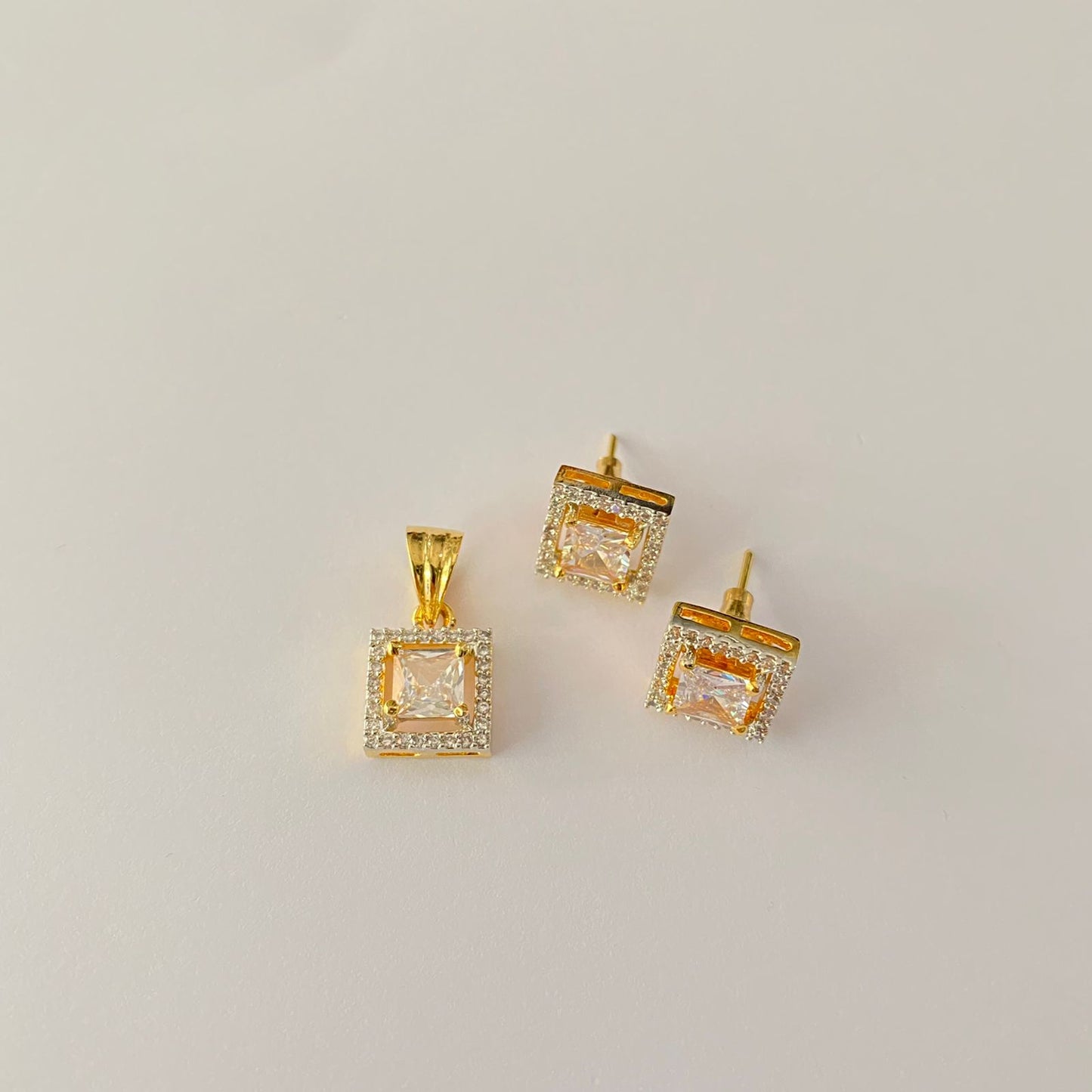 Gold Plated Square Small Pendant Set