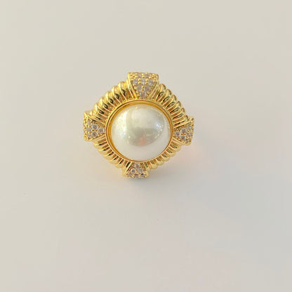 Western Gold Plated Pearl Adjustable Ring