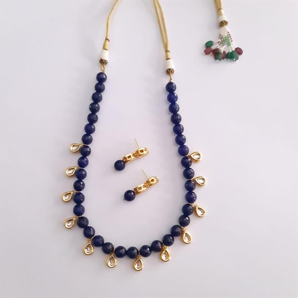 Drop Kundan Blue Stone Necklace