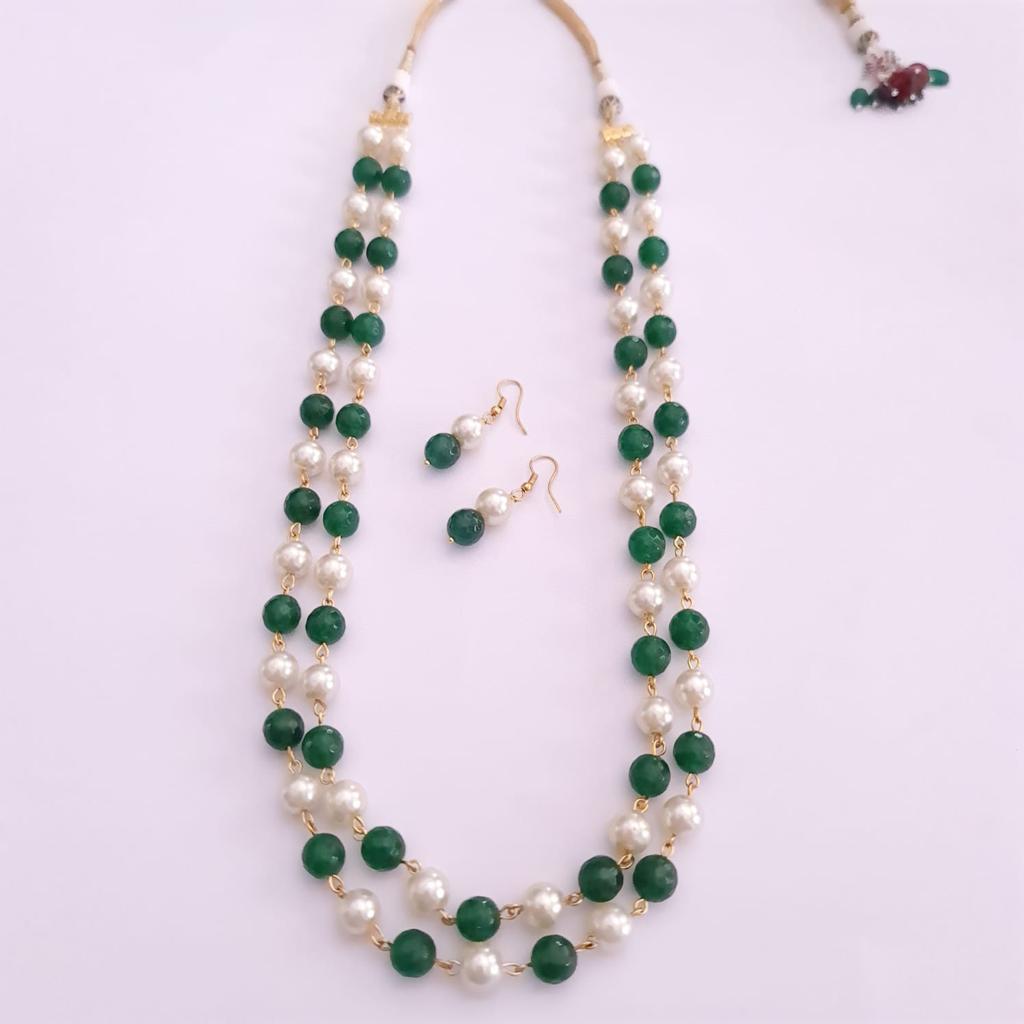 Emerald & Pearl Double Line Necklace