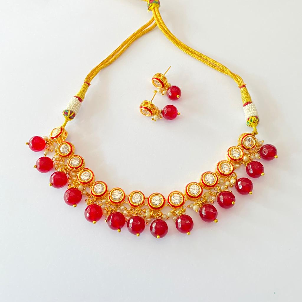 Ruby Kundan Drop Stone Necklace Set