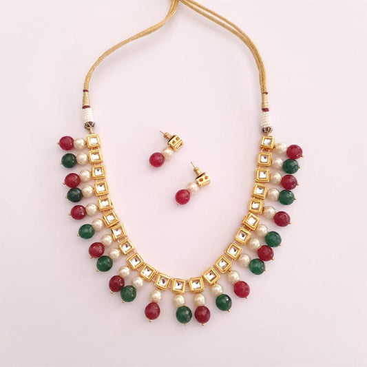 Square Kundan Drop Stone Necklace