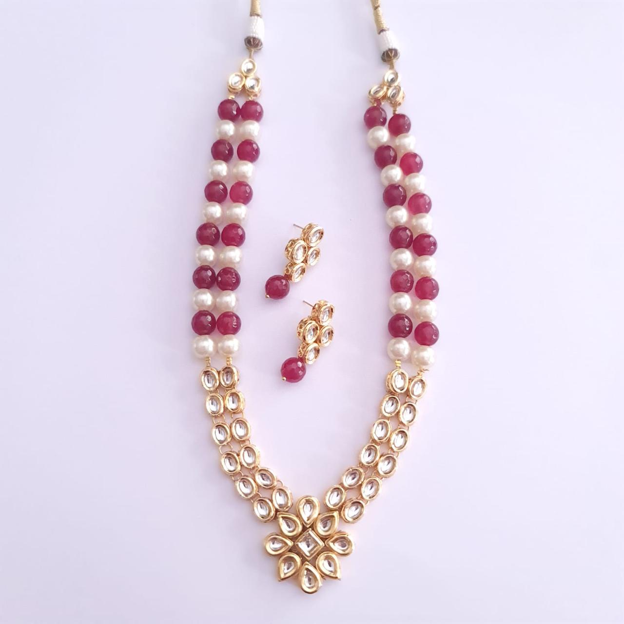 Kundan Pearl & Ruby Stone Necklace Set