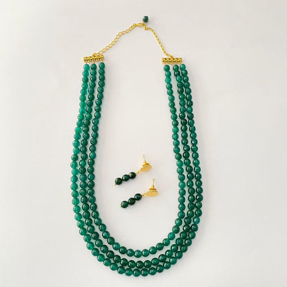 Emerald Three Line Necklace Set