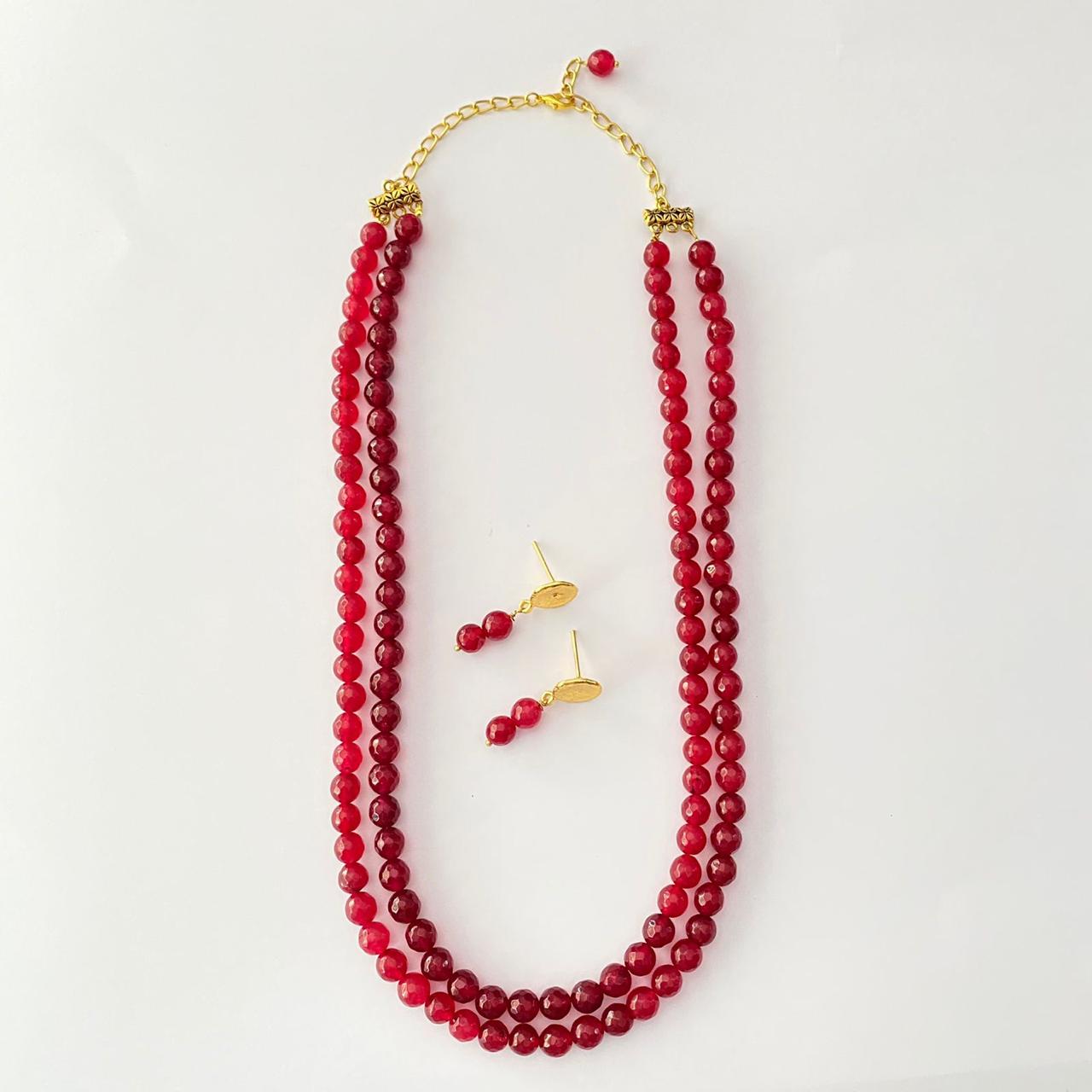 Double Line Ruby Stone Necklace Set