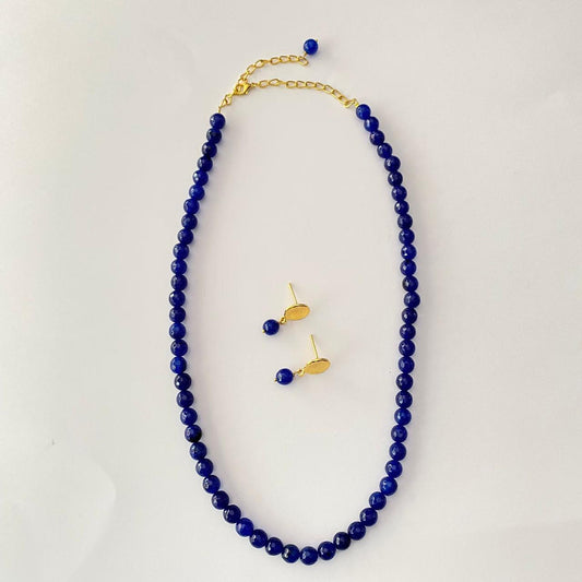 Blue Stone Single Line Necklace Set