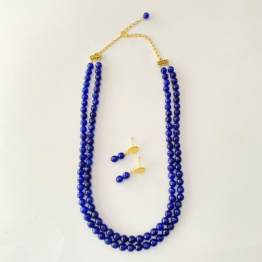 Blue Stone Double Line Necklace Set