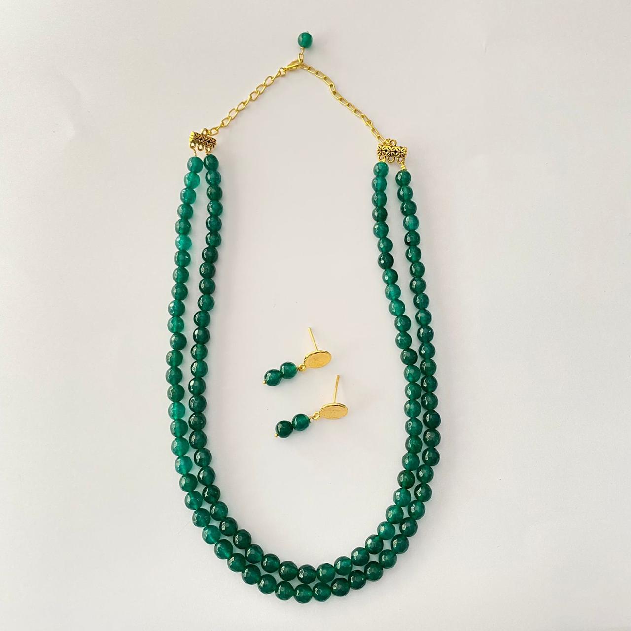 Double Line Emerald Stone Necklace Set