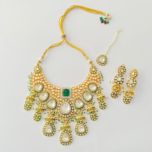 Gold Plated Emerald Polki Bridal Set