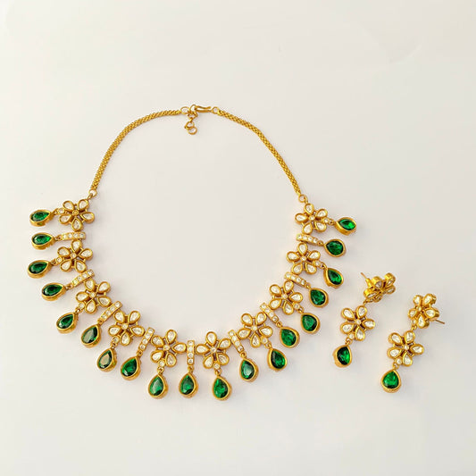 Polki Emerald Gold Plated Necklace Set