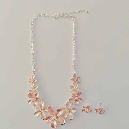 Elegant Silver Plated Floral Pink Western Necklace