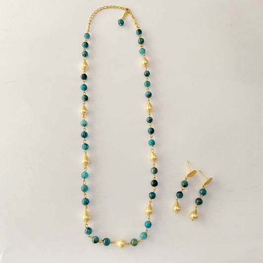 Aqua Gold Stone Long Necklace