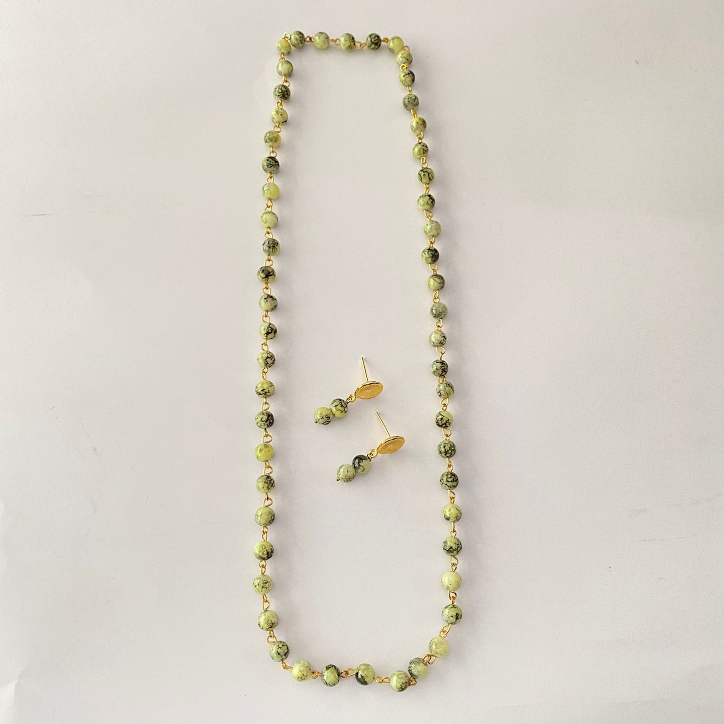 Peridot Stone Long Necklace Set