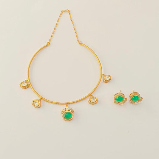 Emerald polki gold Plated hasli Necklace set