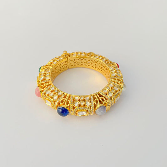 Gold Plated Multi Stone Polki Bangle