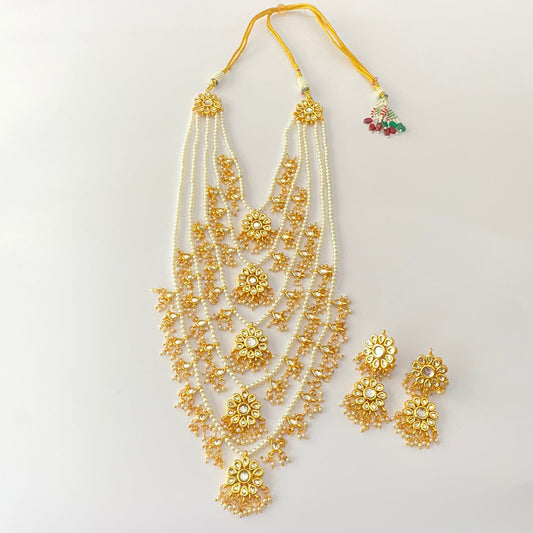 Gold Plated Kundan 5 Line Multi Layer Necklace