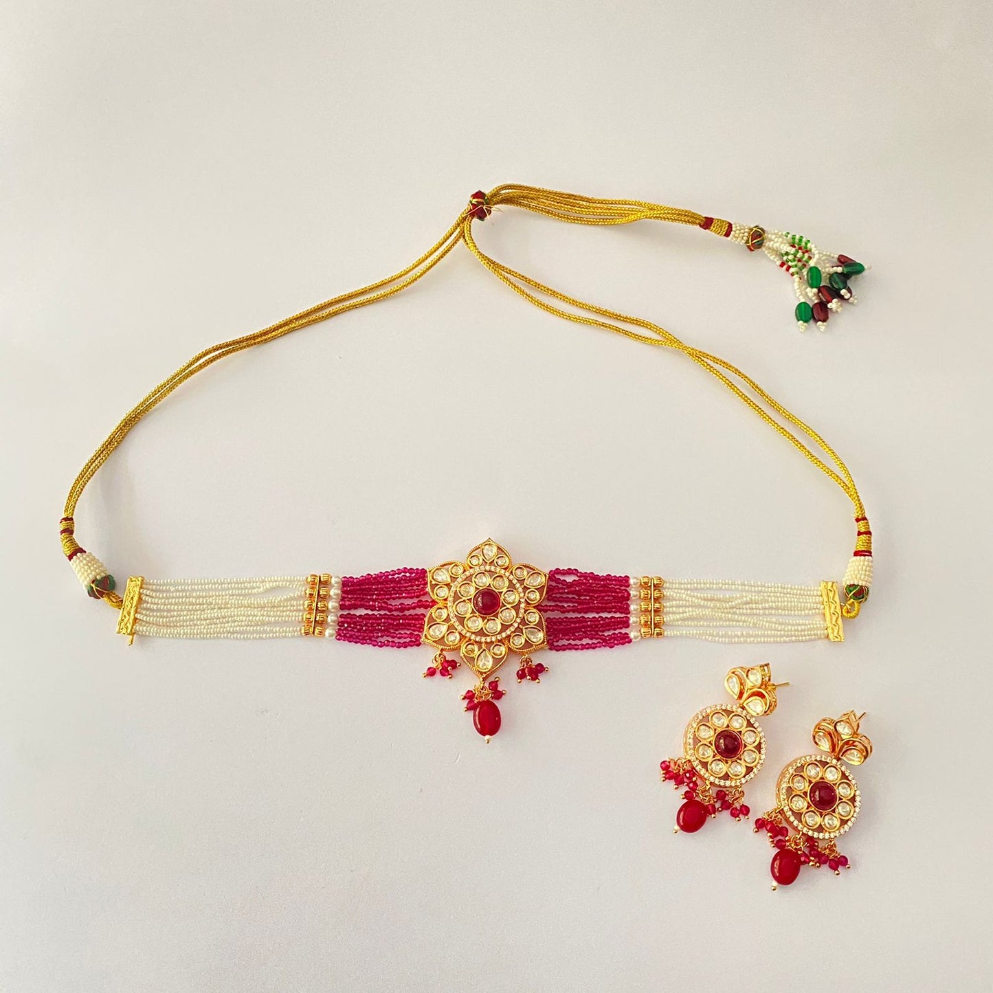 Polki Ruby Beads Choker Set