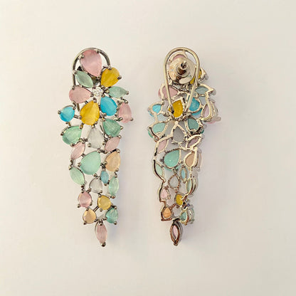 Soft multi Colour victorian Back Clip Long Earring