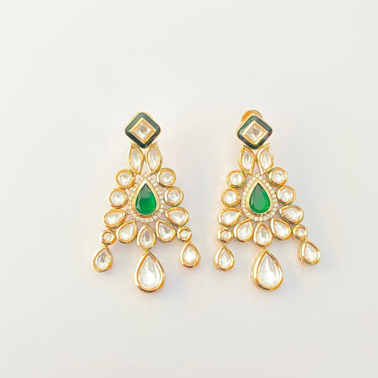 Polki Emerald Gold Plated  Earring