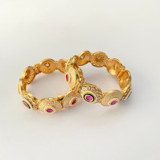 Gold Plated Ruby Stone Polki Bangle