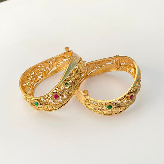 Gold Plated Ruby & Emerald Bangle