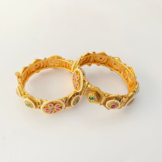 Gold Plated New Design Ruby & Emerald Bangle