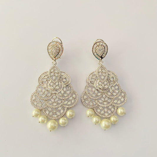 Drop Pearl Diamond With Back Clip Earring