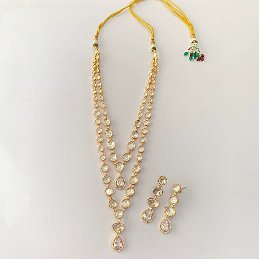 Double Line Polki Long Necklace Set