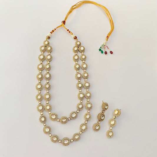 Double Line Polki Necklace Set