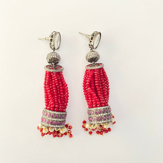 Polki Red beads Victorian Polish dangler Earring