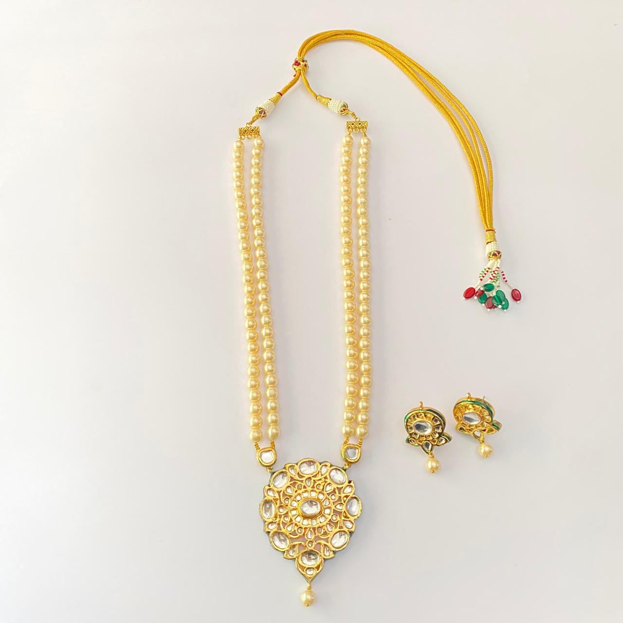 Kundan with double string pearl necklace set