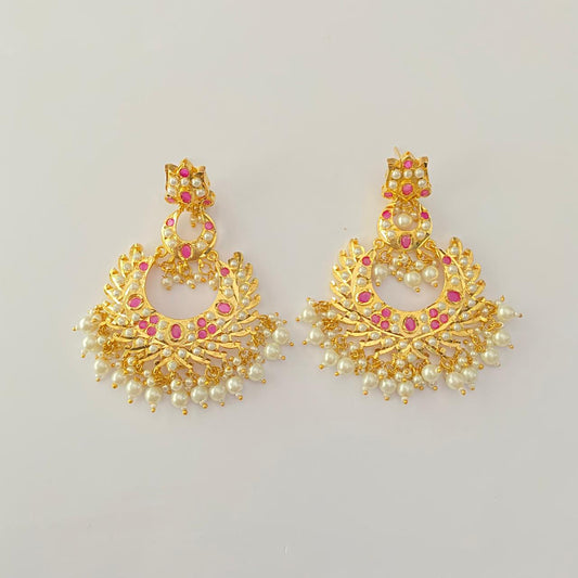 Pink Gold Plated with drop pearl Jadau Earring