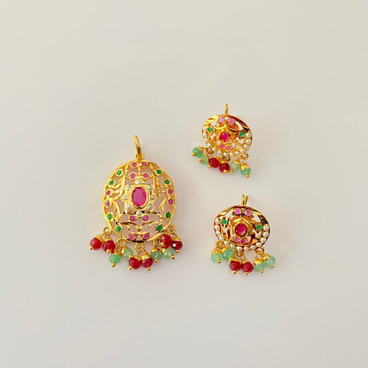 Ruby Gold Plated Pendant Set