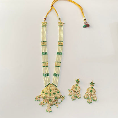 Gold Plated Mint Green Jadau Necklace Set