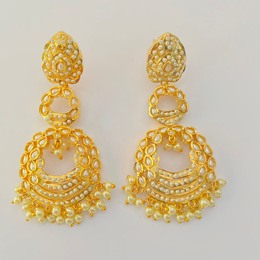 White Jadau Earring