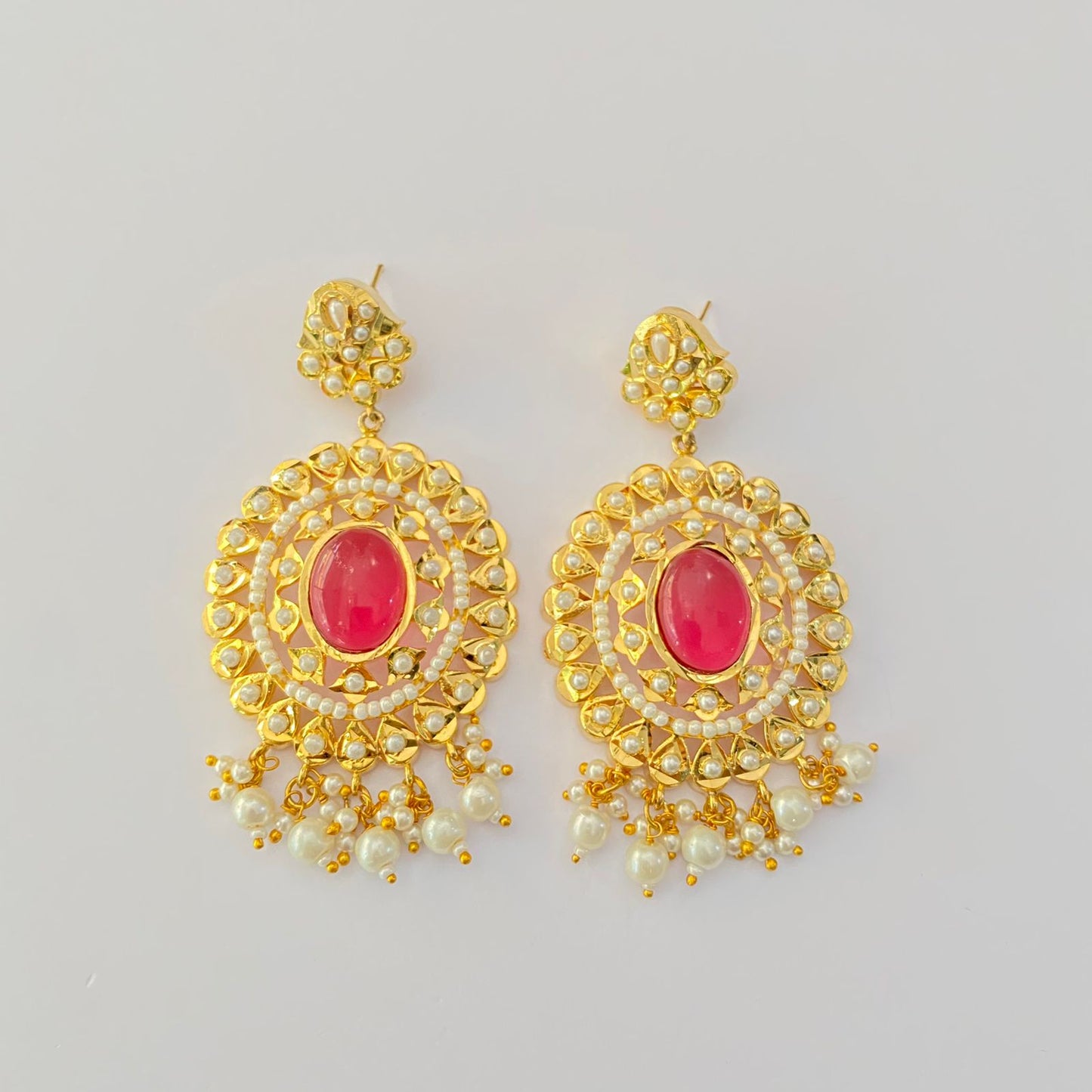 Gold Plated Ruby Stone Jadau Earring