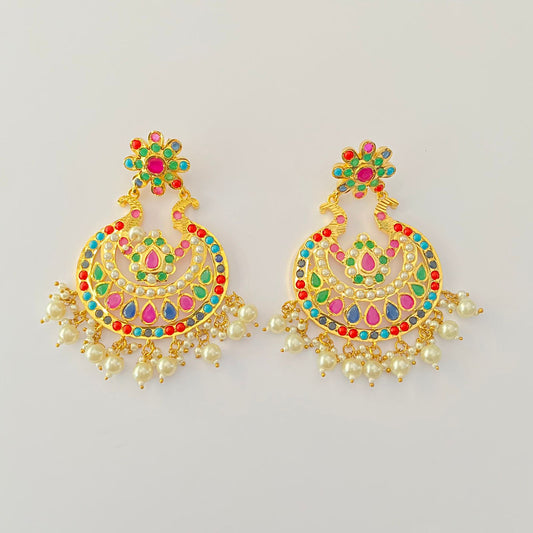 Gold Plated Multi Jadau Earring