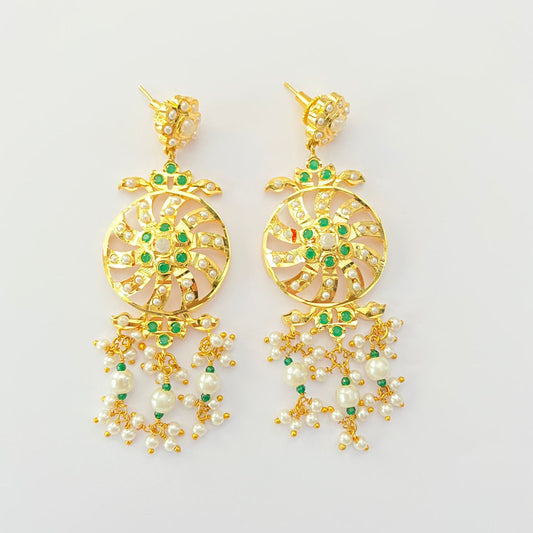 Gold Plated Green Jadau Earring