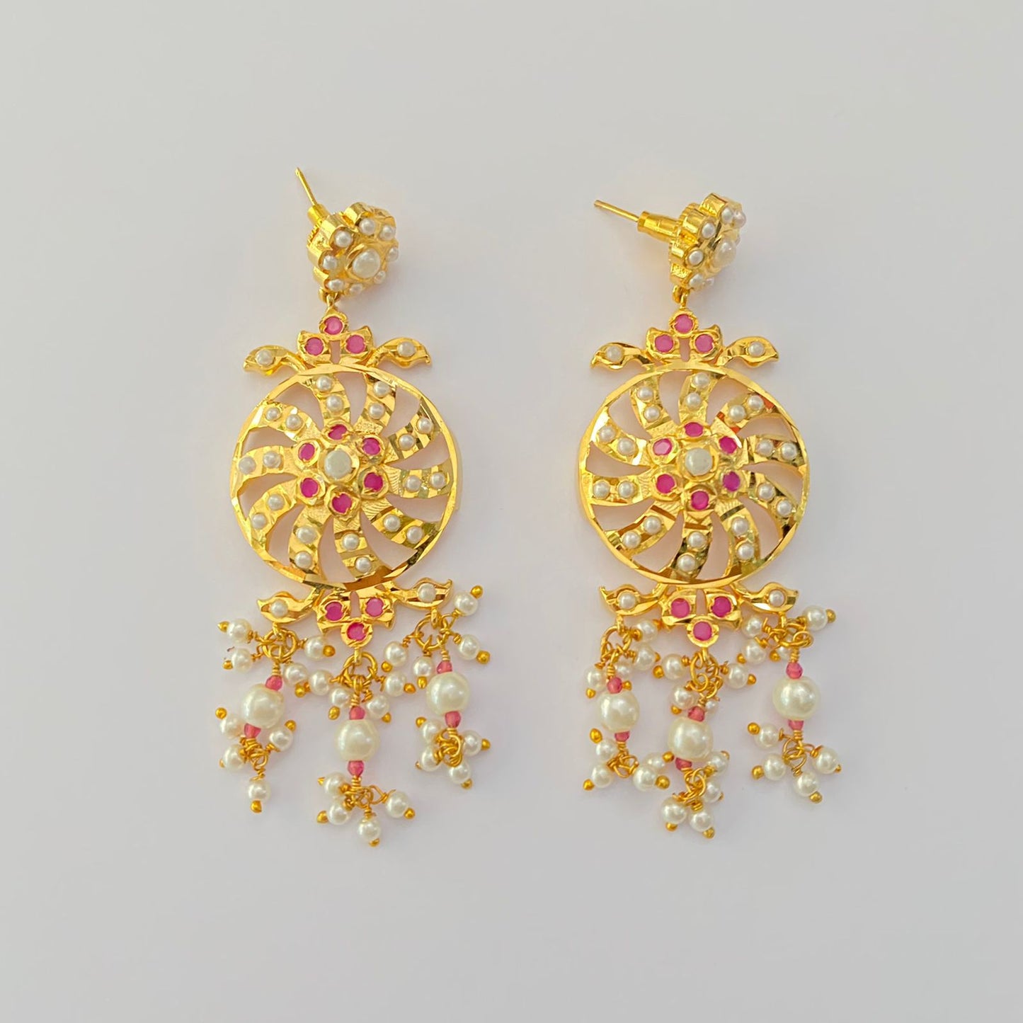 Pink Ruby Stone Gold Plated Jadau earring