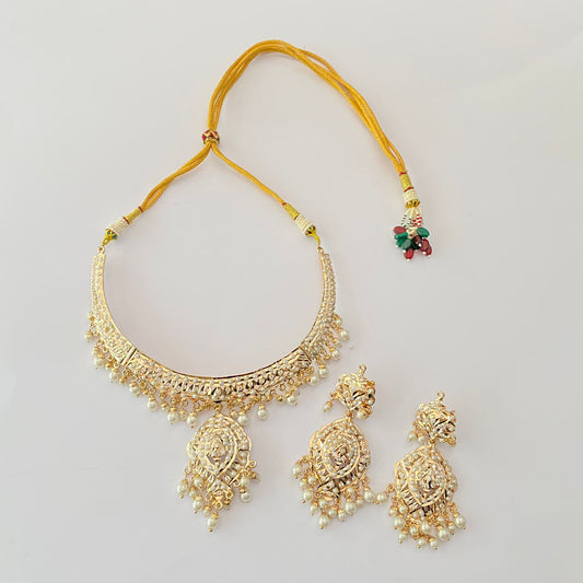 White Pearl Gold Plated Jadau Necklace Set