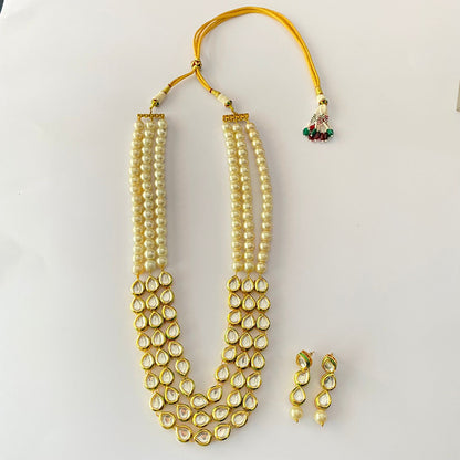 Pearl Three Line Polki Necklace