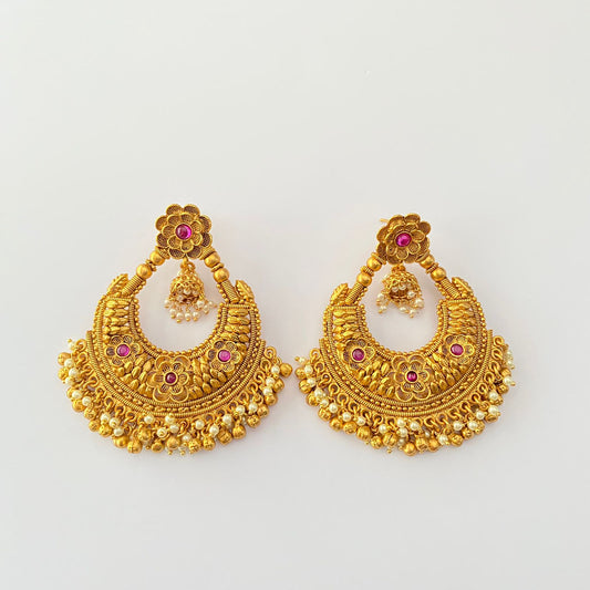 Gold Plated Ruby Stone Earring